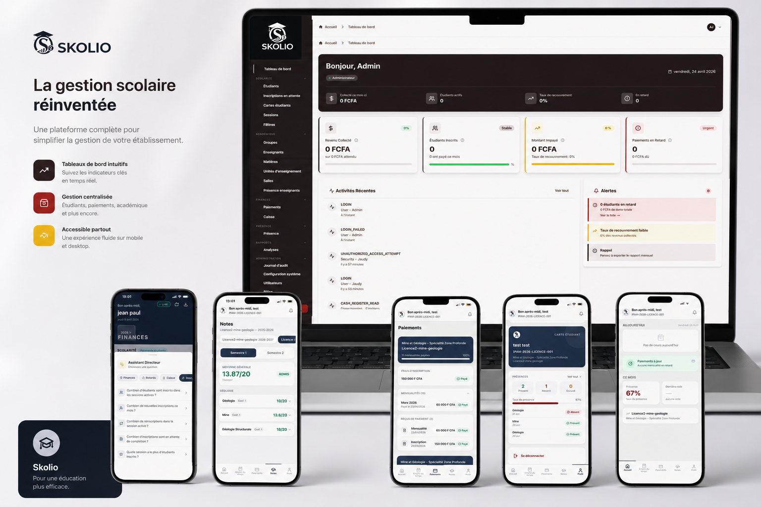 Tableau de bord SKOLIO - Plateforme de gestion scolaire